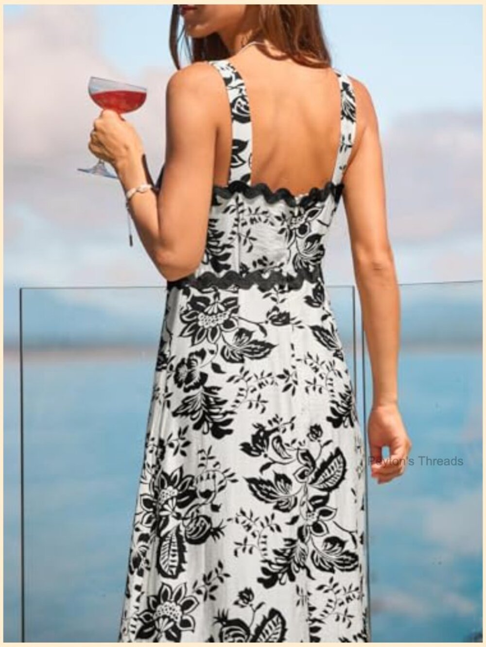 Sleeveless Scallop Trim Boho Floral Maxi Dress Flowy Summer Sundress - Picture 6 of 7
